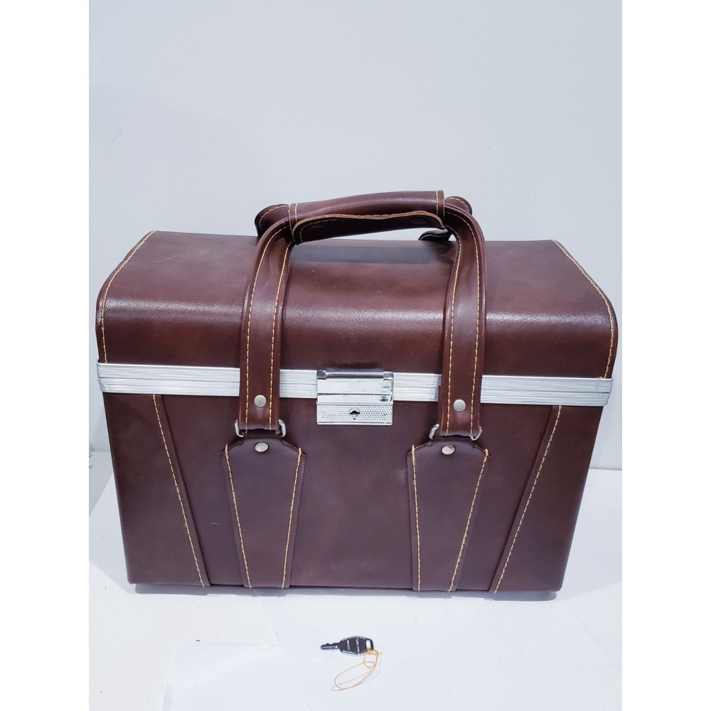 Vintage Brown Hard Leather Camera Case With Key